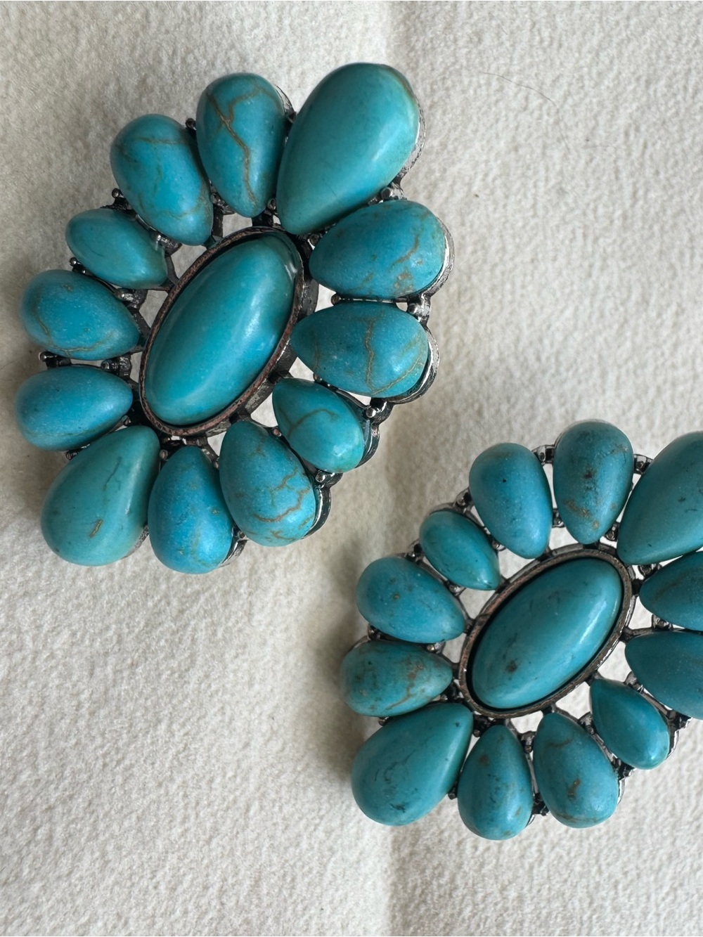 Turquoise Statement Floral Cluster Earrings - Blue Gem Design